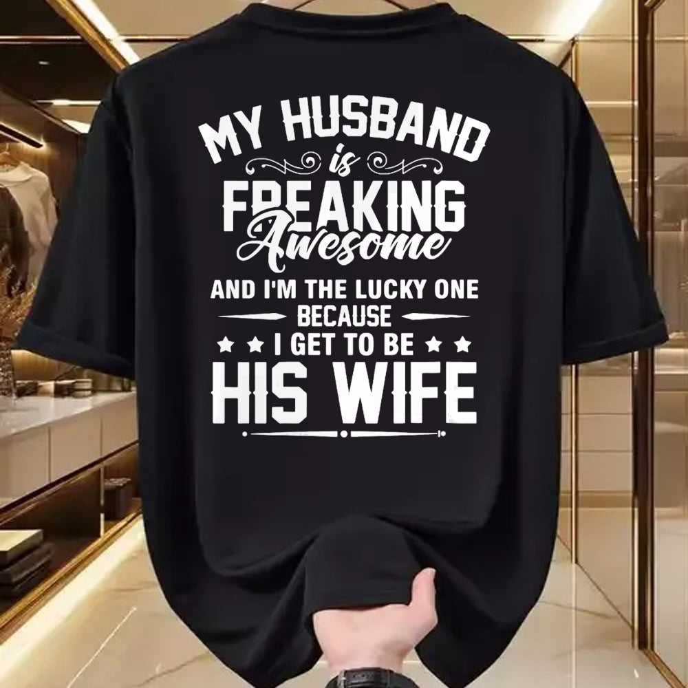 Best Wife Shirt, Wife and Husband Unisex T-Shirt/Hoodie/Sweatshirt HLT00 - Gift for wife T shirt, lucky wife   Lucky Wife, Awesome Life Because My Husband V-Neck T-Shirt
