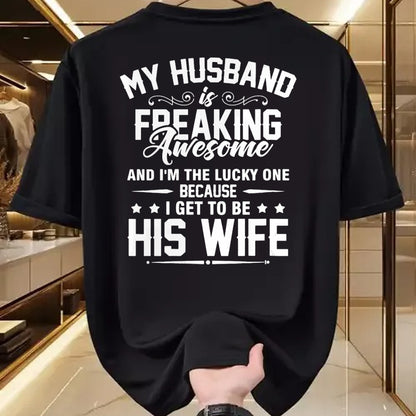 Best Wife Shirt, Wife and Husband Unisex T-Shirt/Hoodie/Sweatshirt HLT00 - Gift for wife T shirt, lucky wife   Lucky Wife, Awesome Life Because My Husband V-Neck T-Shirt