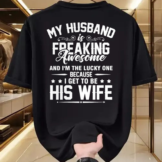 Best Wife Shirt, Wife and Husband Unisex T-Shirt/Hoodie/Sweatshirt HLT00 - Gift for wife T shirt, lucky wife   Lucky Wife, Awesome Life Because My Husband V-Neck T-Shirt