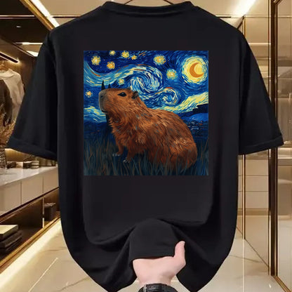 Cute Capybara Shirt, Funny Capybara Unisex T-Shirt/Hoodie/Sweatshirt HLT00 - Capybara Van Gogh Style Starry Night T-Shirt