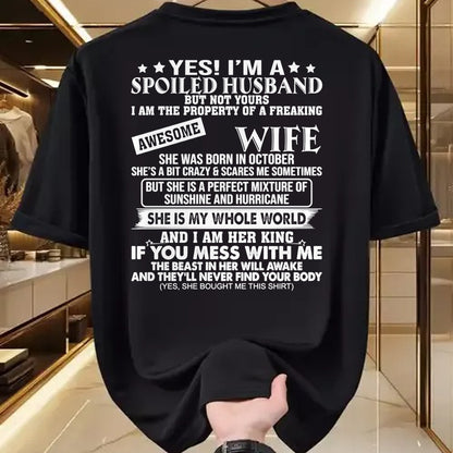 Best Wife Shirt, Wife and Husband Unisex T-Shirt/Hoodie/Sweatshirt HLT00 - I'm A Spoiled Husband Of A Freaking Awesome Wife OCTOBER Long Sleeve T-Shirt