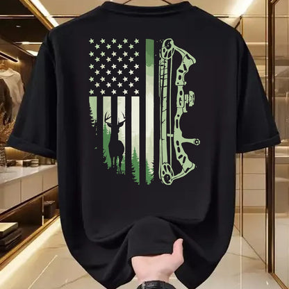 Funny Hunting Shirt, Gift For Hunting Lover Unisex T-Shirt/Hoodie/Sweatshirt HLT00 - Patriotic Bowhunting USA Flag Bow Archery Deer Hunting Wild T-Shirt
