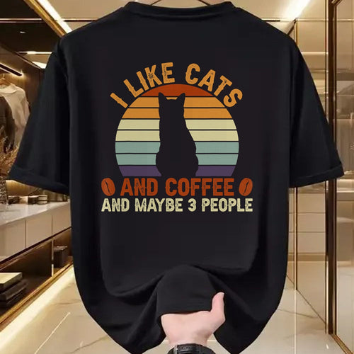 Cat Love Shirt, Funny Cat Lover Gift UnisexT-Shirt/Hoodie/Sweatshirt HLT00 - I Like Cats and Coffee and Maybe 3 People Sarcastic T-Shirt
