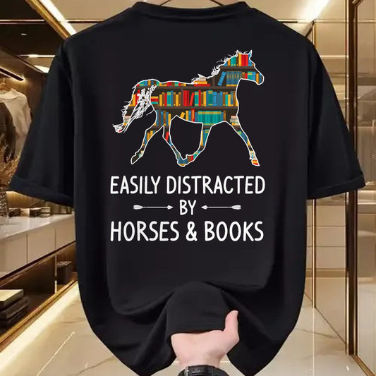 Best Horse Lover Shirt , Funny Horse UnisexT-Shirt/Hoodie/Sweatshirt HLT00 - Easily Distracted By Horses & Books Lover Gift Hare Mare T-Shirt