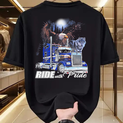 Best Truck Driver Life Shirt, Funny Trucker UnisexT-Shirt/Hoodie/Sweatshirt HLT00 - Ride with Pride Trucker Eagle Wolf T-Shirt