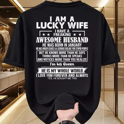 Best Wife Shirt, Wife and Husband Unisex T-Shirt/Hoodie/Sweatshirt HLT00 - Gift for wife T shirt, lucky wife   I Am A Lucky Wife I Have A Freaking Awesome Husband JANUARY Tank