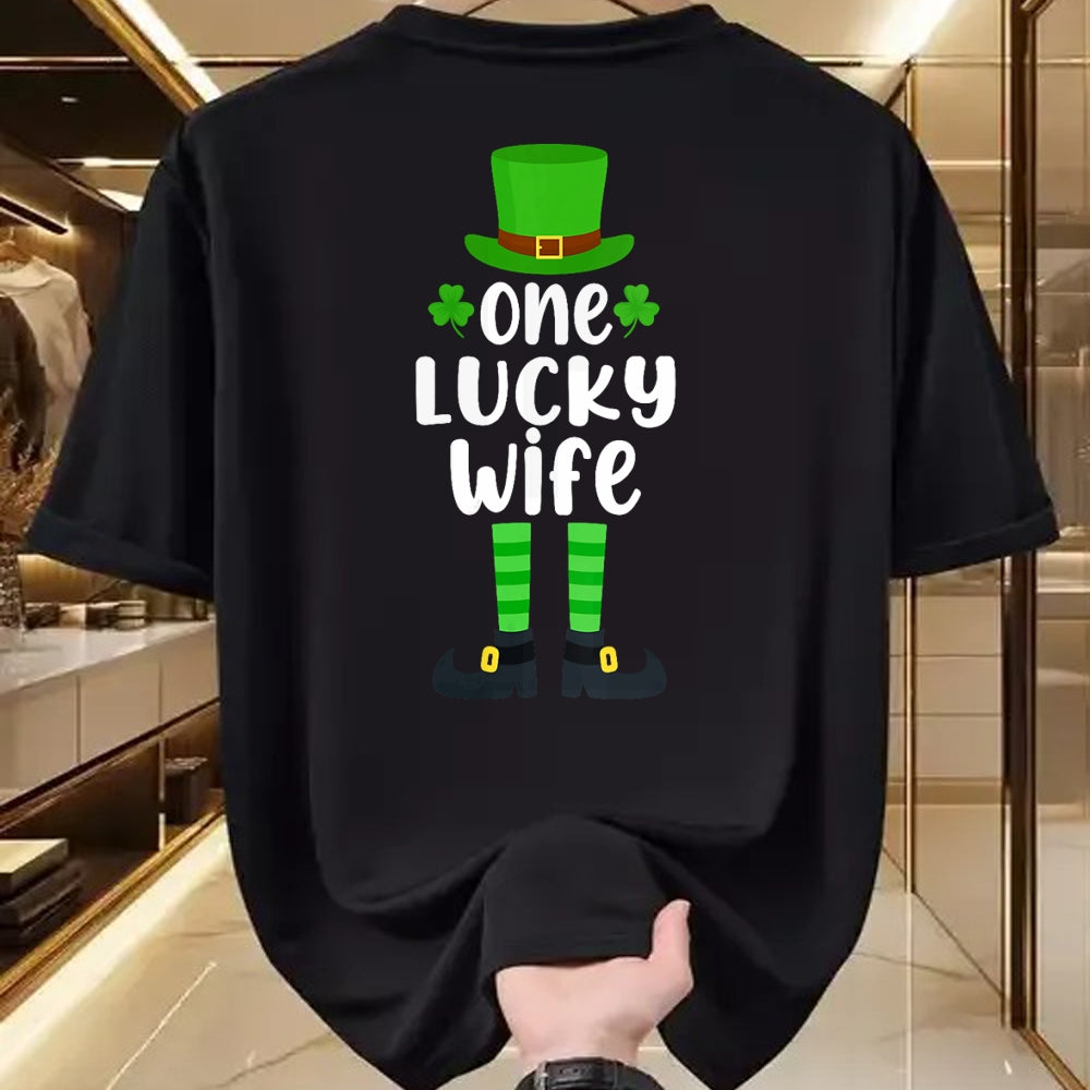 Best Wife Shirt, Wife and Husband Unisex T-Shirt/Hoodie/Sweatshirt HLT00 - Gift for wife T shirt, lucky wife   Womens One Lucky Wife Funny St Patricks Day Lucky Shamrock V-Nec