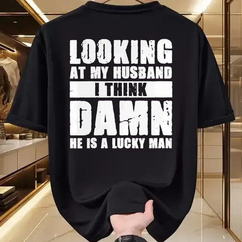 Best Wife Shirt, Wife and Husband Unisex T-Shirt/Hoodie/Sweatshirt HLT00 - Gift for wife T shirt, lucky wife   Womens He is a Lucky Husband - Anniversary Gift - Man & Wife V-N