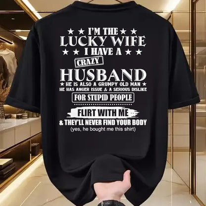 Best Wife Shirt, Wife and Husband Unisex T-Shirt/Hoodie/Sweatshirt HLT00 - Gift for wife T shirt, lucky wife   I'm The Lucky Wife I Have A Crazy Husband Premium T-Shirt (1)
