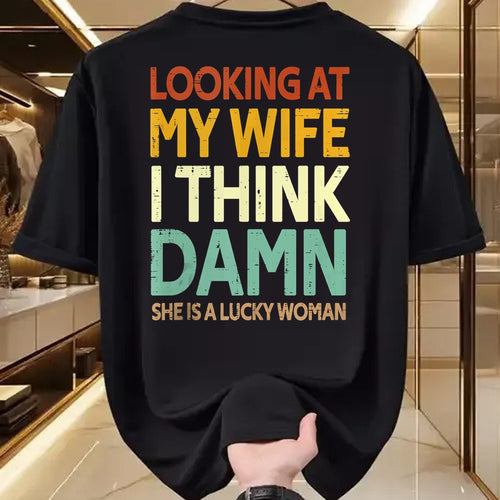 Best Wife Shirt, Wife and Husband Unisex T-Shirt/Hoodie/Sweatshirt HLT00 - Gift for wife T shirt, lucky wife   My Wife Is A Lucky Woman Husband Wife Themed Present Tank Top