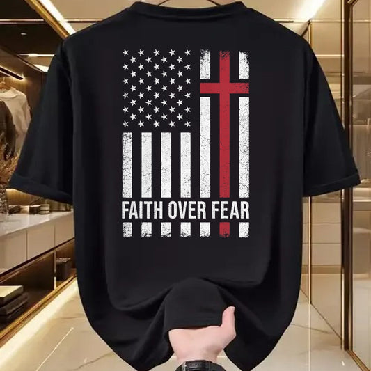 Christian Tee, Christian Faith Unisex T-Shirt/Hoodie/Sweatshirt HLT00 - Christian US USA Flag American Christ Faith Over Fear Cross T-Shirt