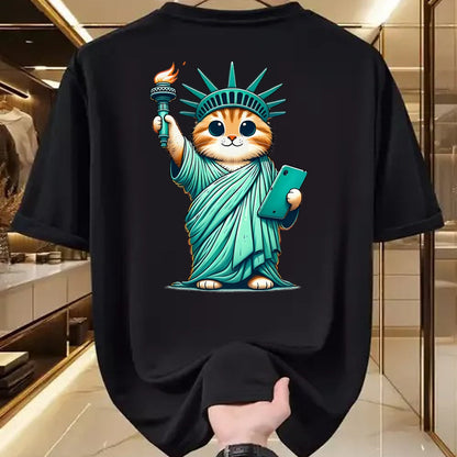 Cat Love Shirt, Funny Cat Lover Gift UnisexT-Shirt/Hoodie/Sweatshirt HLT00 - Cute Kawaii Cat Statue of Liberty I Love New York NYC T-Shirt (1)
