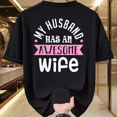 Best Wife Shirt, Wife and Husband Unisex T-Shirt/Hoodie/Sweatshirt HLT00 - My Husband Has An Awesome Wife Saint Valentine's Day Long Sleeve T-Shirt
