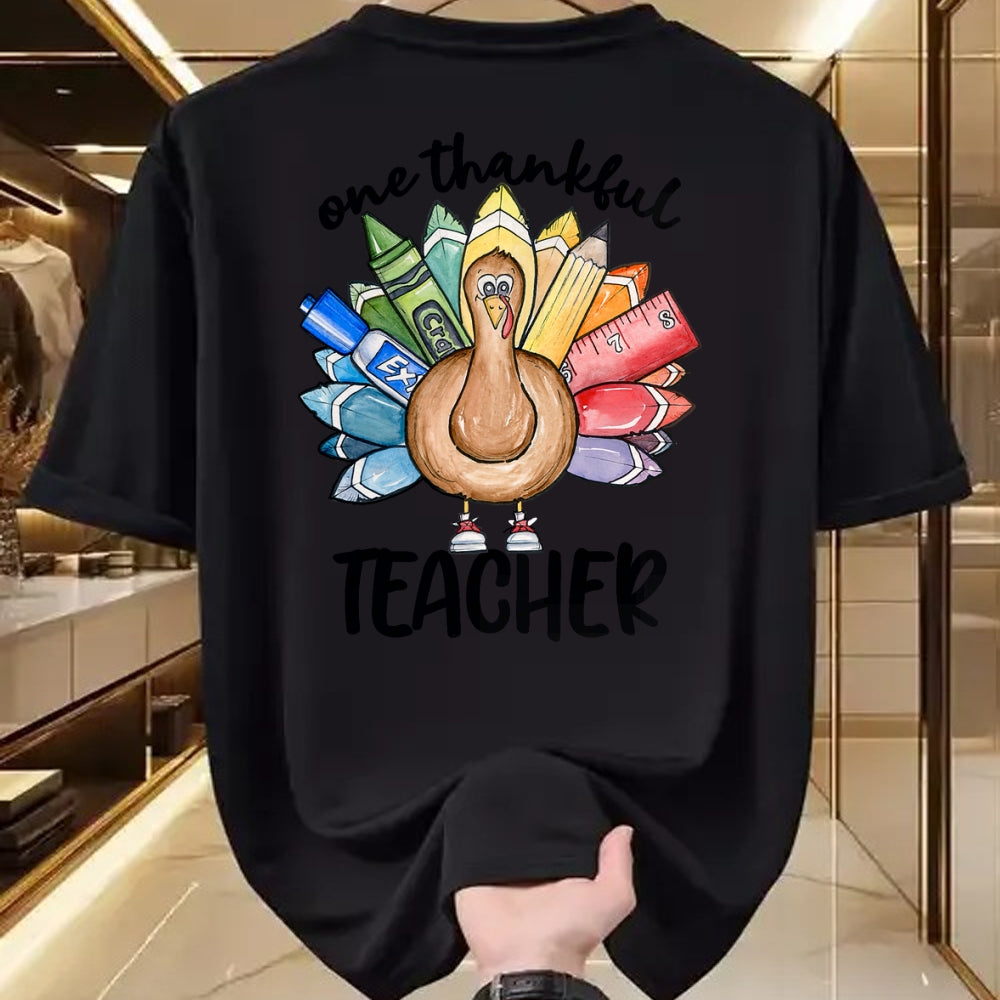 Best Thanksgiving Family Shirt , Funny Thanksgiving UnisexT-Shirt/Hoodie/Sweatshirt HLT00 - One Thankful Teacher Thanksgiving Turkey, Cute Crayon Pencil T-Shirt