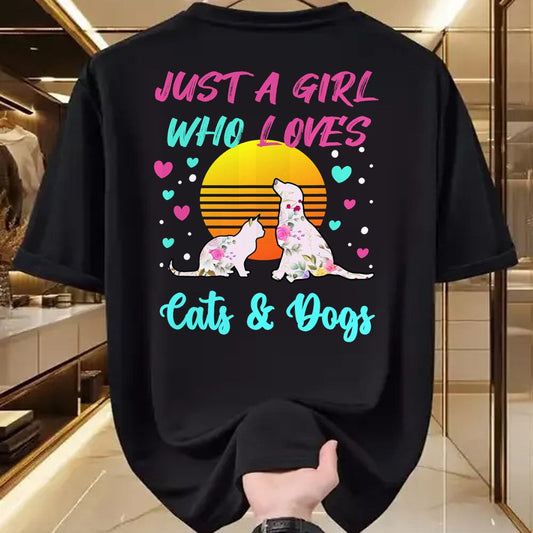 Cat Love Shirt, Funny Cat Lover Gift UnisexT-Shirt/Hoodie/Sweatshirt HLT00 - Just a Girl who Loves Cats and Dogs T-Shirt for Women T-Shirt (2)