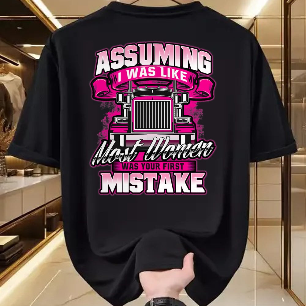 Best Truck Driver Life Shirt, Funny Trucker UnisexT-Shirt/Hoodie/Sweatshirt HLT00 - First Mistake - Female Semi Truck Driver Trucker Trucking T-Shirt