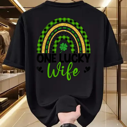Best Wife Shirt, Wife and Husband Unisex T-Shirt/Hoodie/Sweatshirt HLT00 - Gift for wife T shirt, lucky wife   Womens One Lucky Wife Boho Rainbow St Patricks Day Shamrock Tank