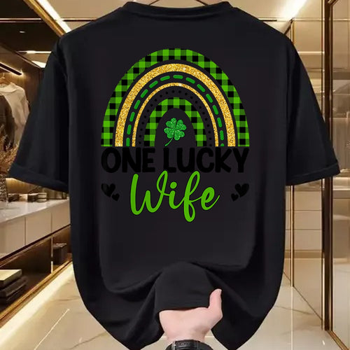 Best Wife Shirt, Wife and Husband Unisex T-Shirt/Hoodie/Sweatshirt HLT00 - Gift for wife T shirt, lucky wife   Womens One Lucky Wife Boho Rainbow St Patricks Day Shamrock Tank