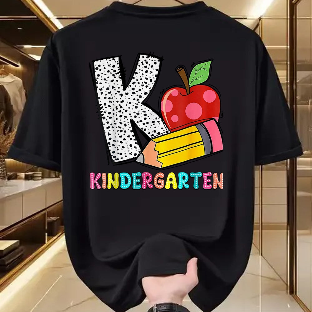 Best Student Shirt, Funny Back To School UnisexT-Shirt/Hoodie/Sweatshirt HLT00 - K is for Kindergarten Teacher Pencil Apple Back to School T-Shirt, Women, Lemon Yellow, Medium