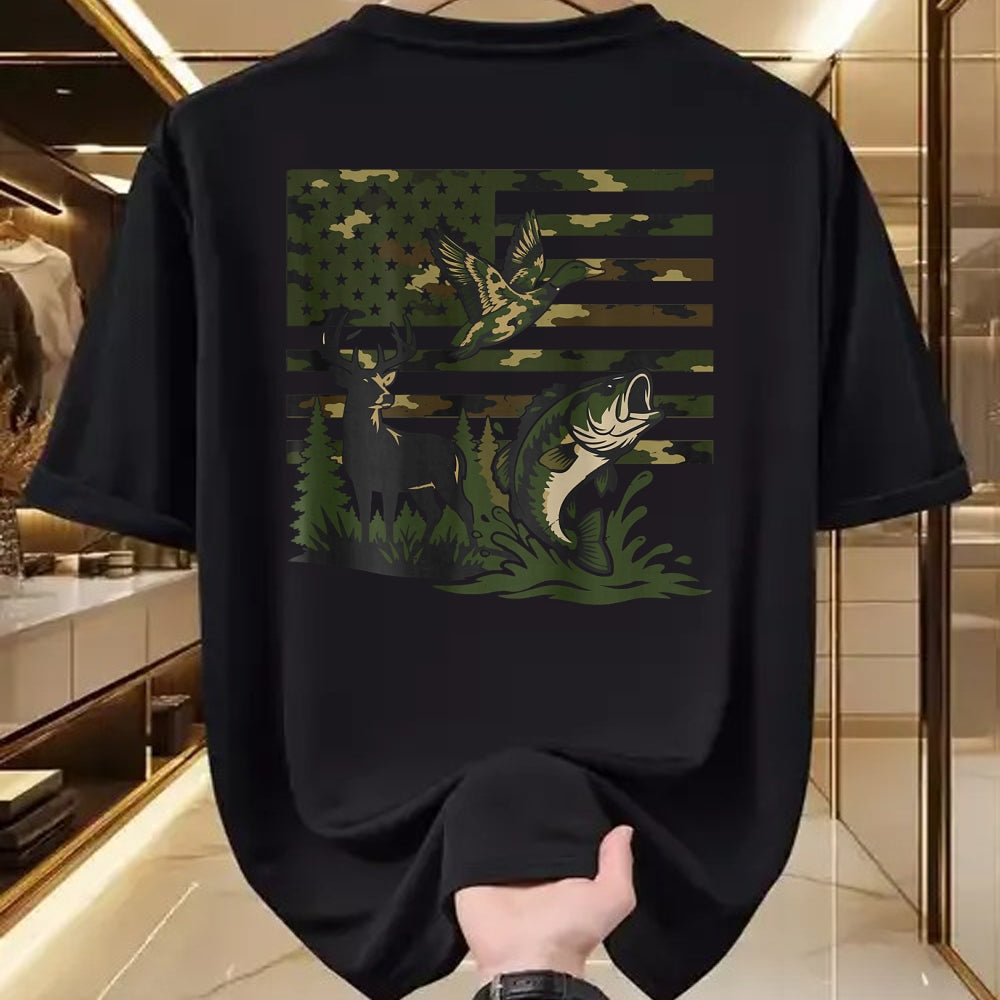 Funny Hunting Shirt, Gift For Hunting Lover Unisex T-Shirt/Hoodie/Sweatshirt HLT00 - Youth Boy Deer Duck Fishing Camo Hunting American Flag T-Shirt