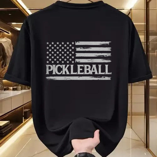 Funny Pickleball Shirt, Pickleball Lover Unisex T-Shirt/Hoodie/Sweatshirt HLT00 - Pickleball Grey Vintage USA Flag Player Coach T-Shirt