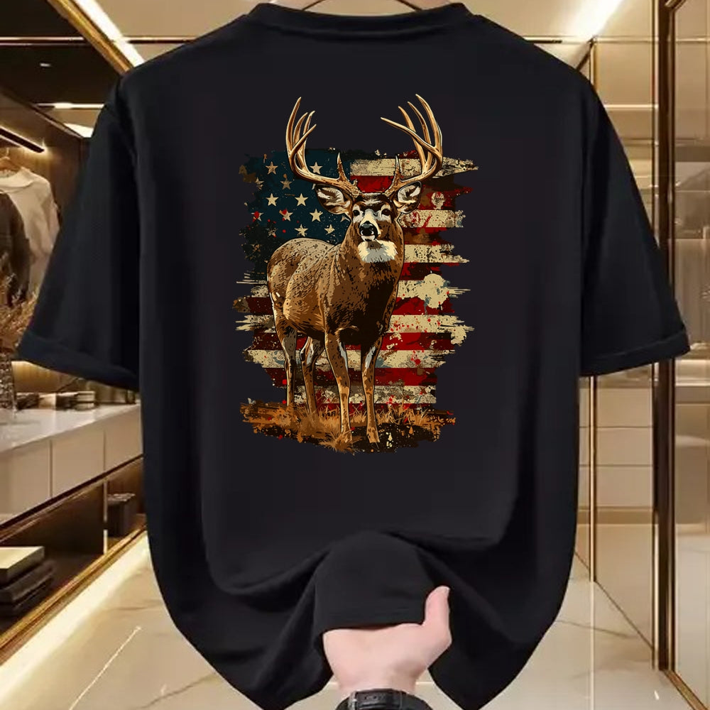 Funny Hunting Shirt, Gift For Hunting Lover Unisex T-Shirt/Hoodie/Sweatshirt HLT00 - Whitetail Buck Deer Hunting 4th of July USA American Flag T-Shirt