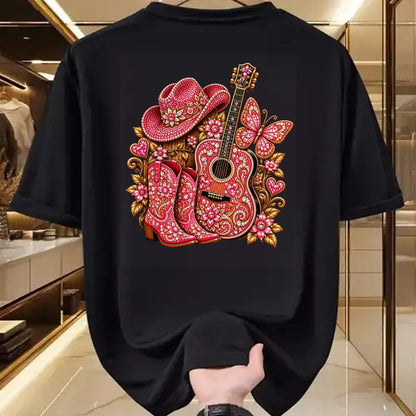 Guitar Lover Shirt, Funny Guitar UnisexT-Shirt/Hoodie/Sweatshirt HLT00 - Bedazzled Butterfly Pink Cowboy Guitar Country T-Shirt