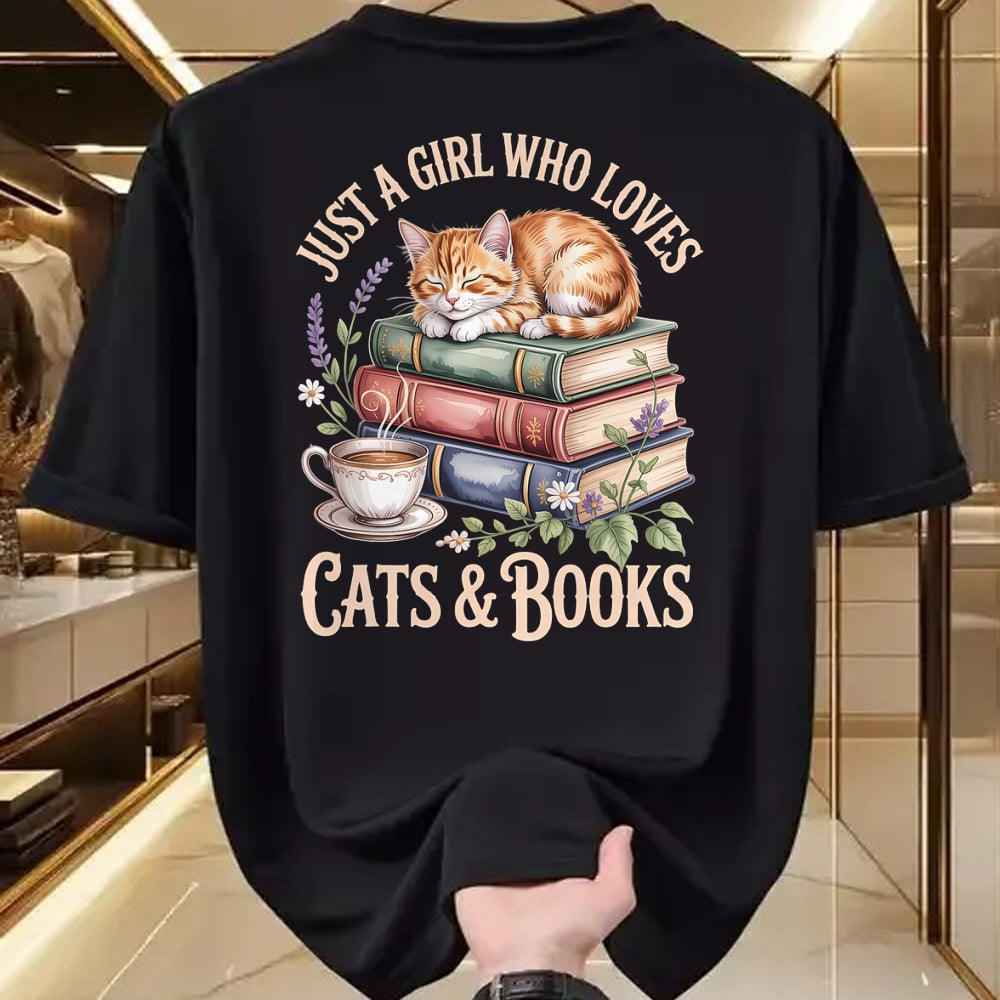 Cat Love Shirt, Funny Cat Lover Gift UnisexT-Shirt/Hoodie/Sweatshirt HLT00 - Just A Girl Who Loves Cats and Books Reading Librarian T-Shirt (1)