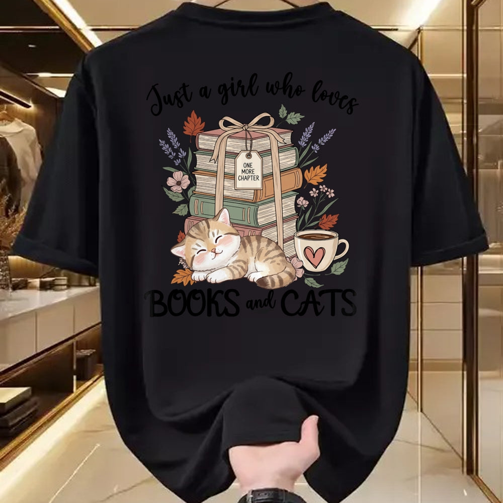 Cat Love Shirt, Funny Cat Lover Gift UnisexT-Shirt/Hoodie/Sweatshirt HLT00 - Pretty Just a Girl Who Loves Books and Cats Cat Lover Long Sleeve T-Shirt