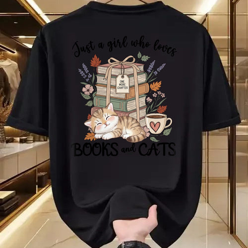 Cat Love Shirt, Funny Cat Lover Gift UnisexT-Shirt/Hoodie/Sweatshirt HLT00 - Pretty Just a Girl Who Loves Books and Cats Cat Lover Long Sleeve T-Shirt