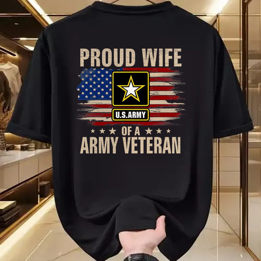 Best Wife Shirt, Wife and Husband Unisex T-Shirt/Hoodie/Sweatshirt HLT00 - Gift for wife T shirt, lucky wife   Vintage Proud Wife Of A Army Veteran With American Flag T-Shirt