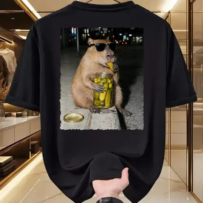 Cute Capybara Shirt, Funny Capybara Unisex T-Shirt/Hoodie/Sweatshirt HLT00 - Funny Capybara Eating Pickles Meme T-Shirt, Men, Black, 3X-Large