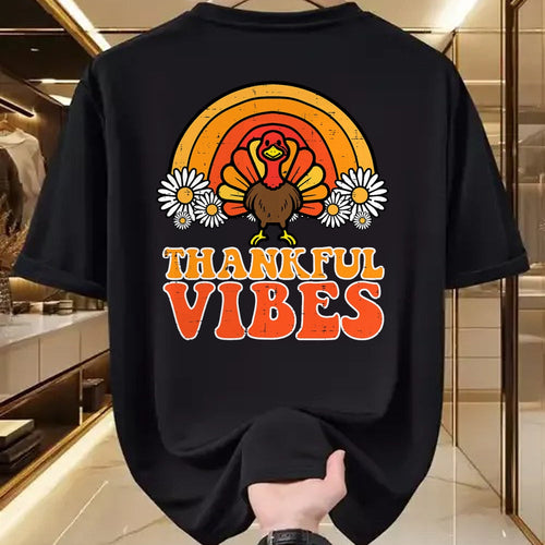 Best Thanksgiving Family Shirt , Funny Thanksgiving UnisexT-Shirt/Hoodie/Sweatshirt HLT00 - Thankful Vibes Turkey Rainbow Funny Retro Thanksgiving Women T-Shirt