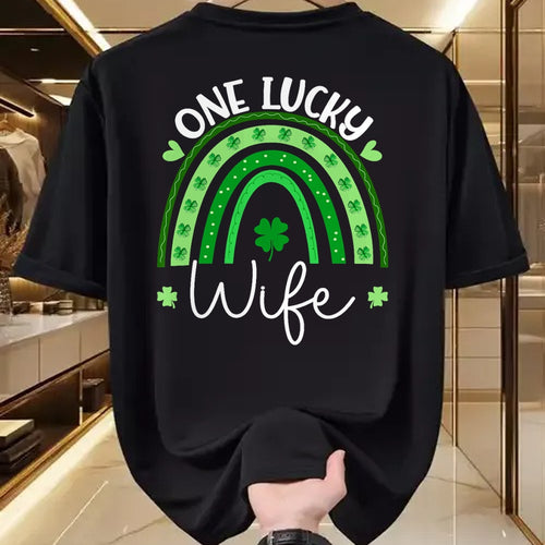 Best Wife Shirt, Wife and Husband Unisex T-Shirt/Hoodie/Sweatshirt HLT00 - Gift for wife T shirt, lucky wife   One Lucky Wife Rainbow Irish St Patricks Day Shamrock T-Shirt (1)