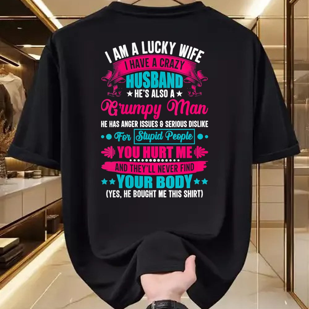 Best Wife Shirt, Wife and Husband Unisex T-Shirt/Hoodie/Sweatshirt HLT00 - Gift for wife T shirt, lucky wife   Womens I Am A Lucky Wife, I Have A Crazy Husband V-Neck T-Shirt