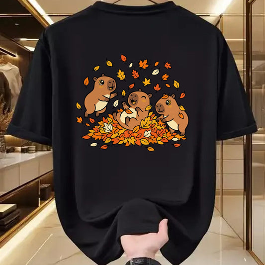 Cute Capybara Shirt, Funny Capybara Unisex T-Shirt/Hoodie/Sweatshirt HLT00 - Cute Capybara Autumn Leaves Fall Season Animal T-Shirt