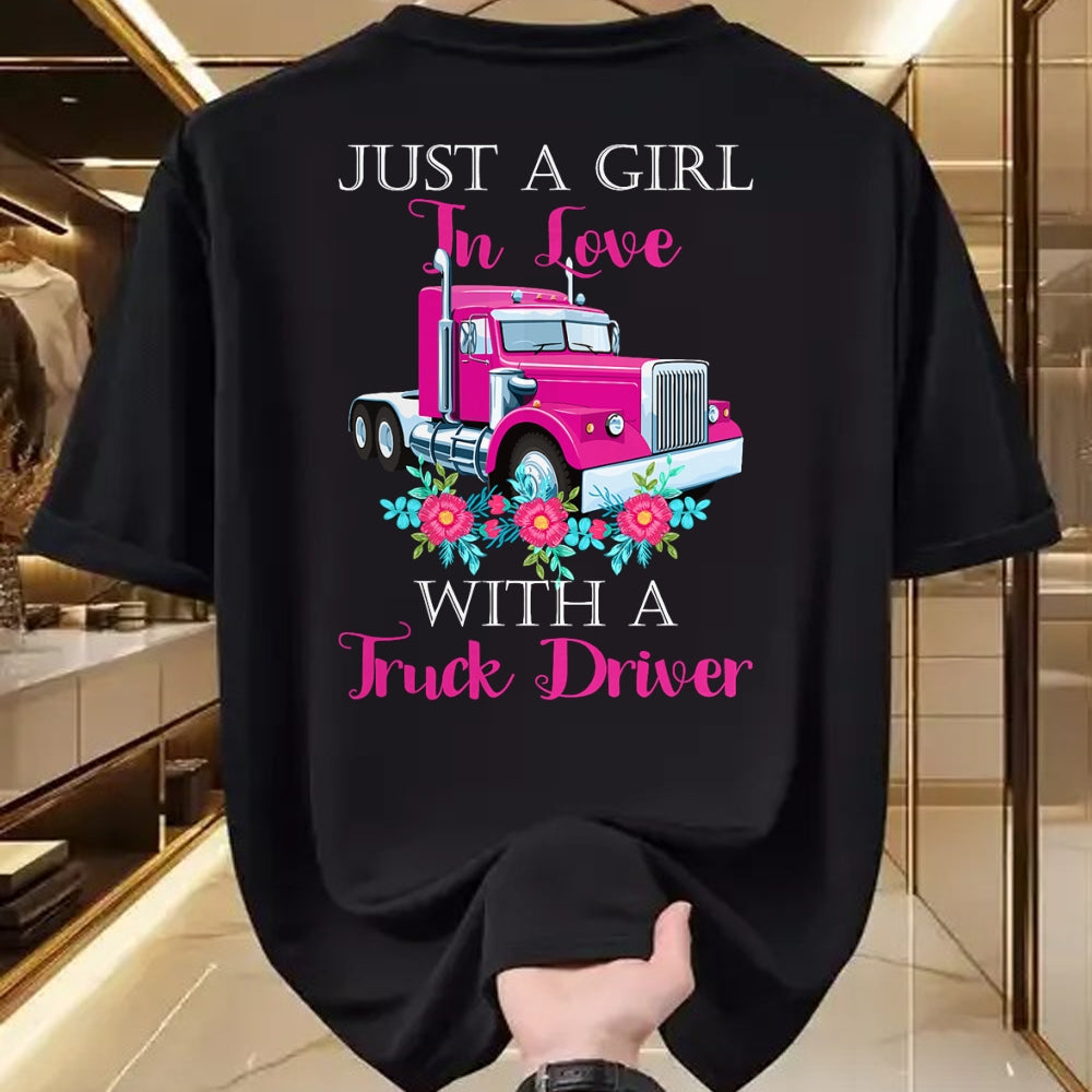 Best Truck Driver Life Shirt, Funny Trucker UnisexT-Shirt/Hoodie/Sweatshirt HLT00 - Just A Girl In Love With A Truck Driver Partner T-Shirt