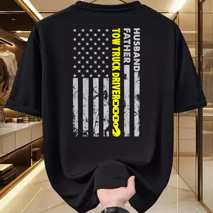 Best Truck Driver Life Shirt, Funny Trucker UnisexT-Shirt/Hoodie/Sweatshirt HLT00 - Husband Father Tow Truck Driver American Flag Towing Dad T-Shirt