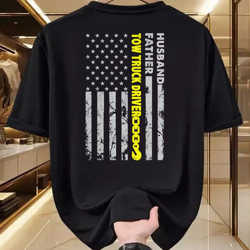 Best Truck Driver Life Shirt, Funny Trucker UnisexT-Shirt/Hoodie/Sweatshirt HLT00 - Husband Father Tow Truck Driver American Flag Towing Dad T-Shirt