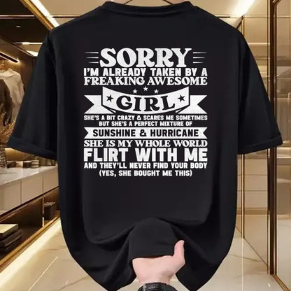 Best Wife Shirt, Wife and Husband Unisex T-Shirt/Hoodie/Sweatshirt HLT00 - Sorry I'm Already Taken By Freaking Awesome Girl Boyfriend T-Shirt (1)