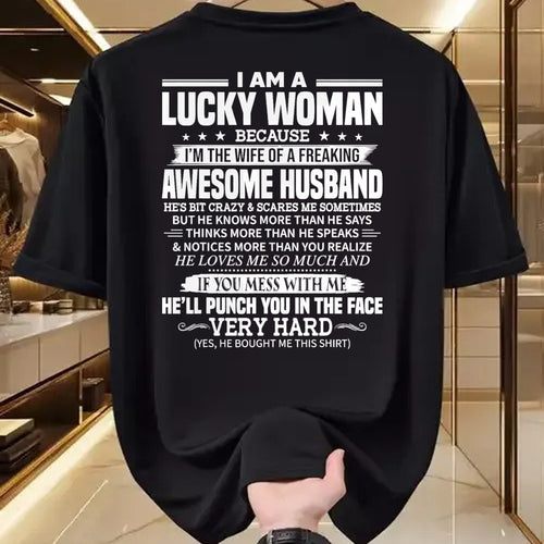 Best Wife Shirt, Wife and Husband Unisex T-Shirt/Hoodie/Sweatshirt HLT00 - Gift for wife T shirt, lucky wife   A Lucky Woman I'm the wife of a freaking awesome husband T-Shirt (1)