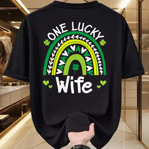 Best Wife Shirt, Wife and Husband Unisex T-Shirt/Hoodie/Sweatshirt HLT00 - Gift for wife T shirt, lucky wife   Womens One Lucky Wife Boho Rainbow St Patricks Day Shamrock Tank (1)