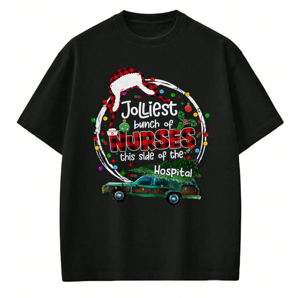 Funny Nurse Shirt, Nurse Unisex T-Shirt/Hoodie/Sweatshirt HLT00 - Jolliest Bunch Of Nurses This Side Of The Hospital Christmas T-Shirt