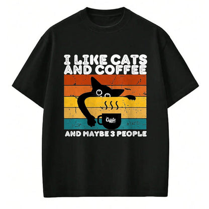 Cat Love Shirt, Funny Cat Lover Gift UnisexT-Shirt/Hoodie/Sweatshirt HLT00 - I Like Cats and Coffee and Maybe 3 People Funny Love Cats T-Shirt, Men, Dark Heather Grey, Large