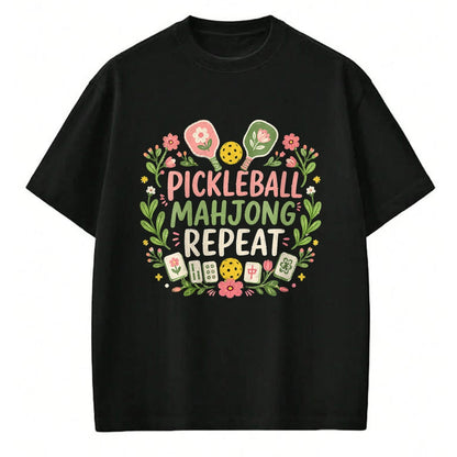 Funny Pickleball Shirt, Pickleball Lover Unisex T-Shirt/Hoodie/Sweatshirt HLT00 - Women's Pickleball Mahjong Repeat Funny Game Lover Men Women V-Neck T-Shirt