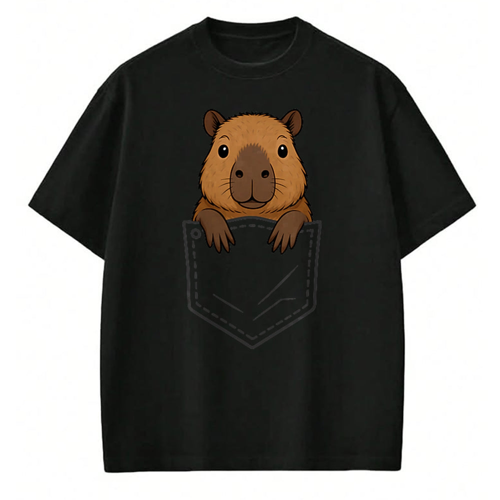 Cute Capybara Shirt, Funny Capybara Unisex T-Shirt/Hoodie/Sweatshirt HLT00 - Funny Capybara Peeking in Pocket Capy Rodent Animal Lover T-Shirt