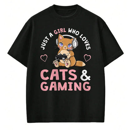 Cat Love Shirt, Funny Cat Lover Gift UnisexT-Shirt/Hoodie/Sweatshirt HLT00 - Just A Girl Who Loves Cats and Gaming Cute Gamer Cat T-Shirt, Men, Black, X-Large