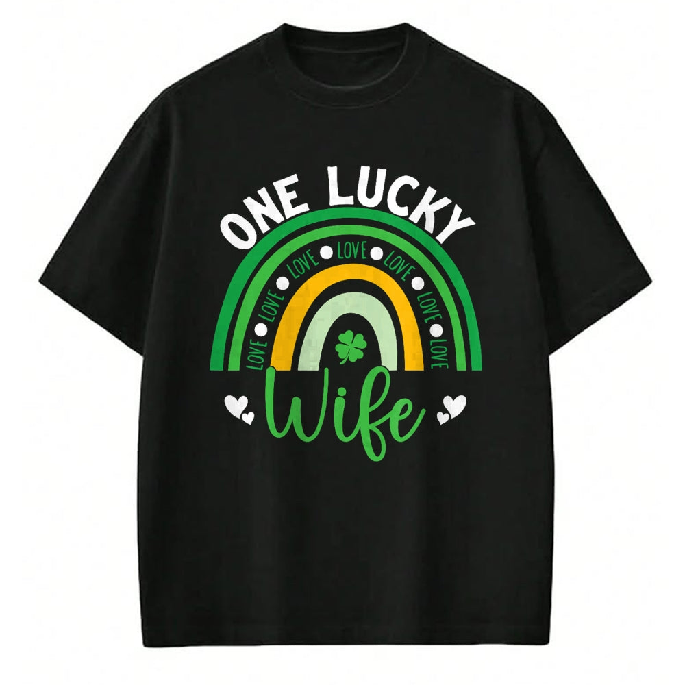 Best Wife Shirt, Wife and Husband Unisex T-Shirt/Hoodie/Sweatshirt HLT00 - Gift for wife T shirt, lucky wife   Womens One Lucky Wife Boho Rainbow Irish Saint Patrick's Day Tan (1)