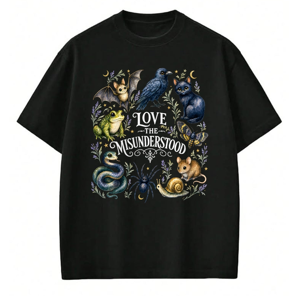 Cat Love Shirt, Funny Cat Lover Gift UnisexT-Shirt/Hoodie/Sweatshirt HLT00 - Love The Misunderstood Bat Frog Raven Snake Cat Moth Spider T-Shirt
