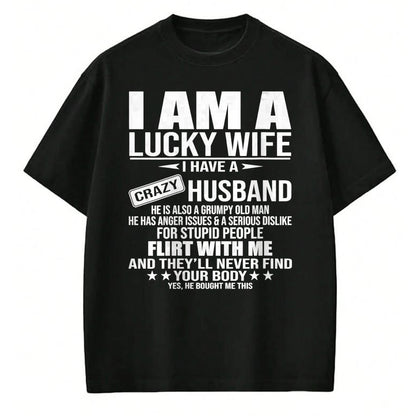 Best Wife Shirt, Wife and Husband Unisex T-Shirt/Hoodie/Sweatshirt HLT00 - Gift for wife T shirt, lucky wife   I Am A Lucky Wife I Have A Crazy Husband V-Neck T-Shirt (2)